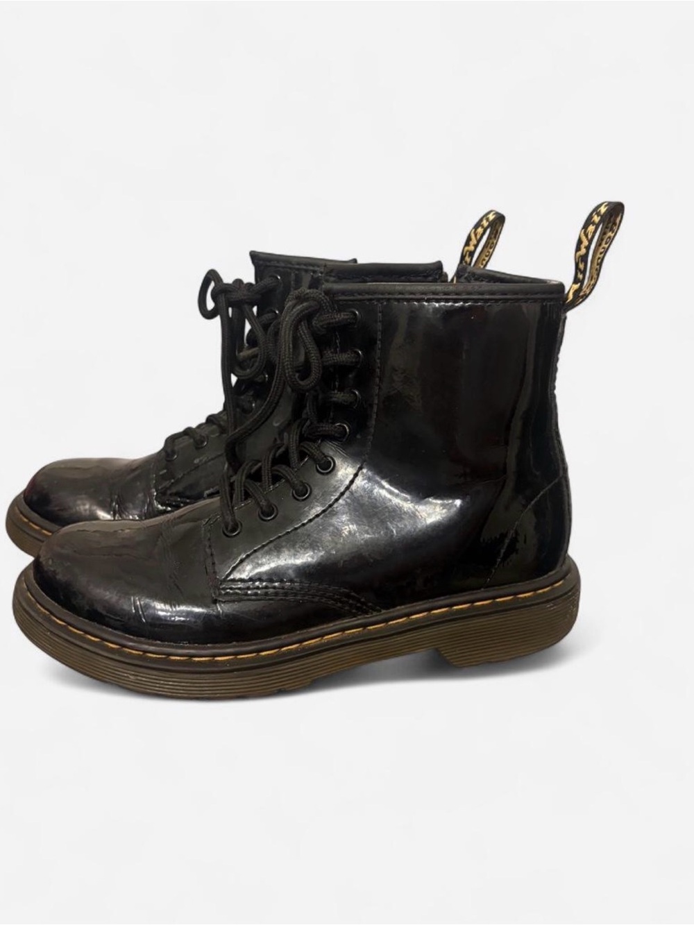 Dr. Martens Kids Black Patent Leather Lace-Up Boots